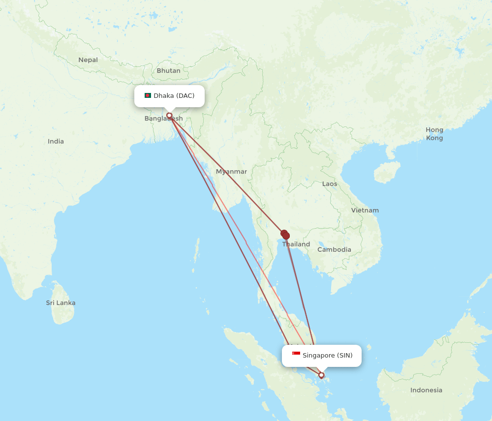 SIN-DAC flight routes