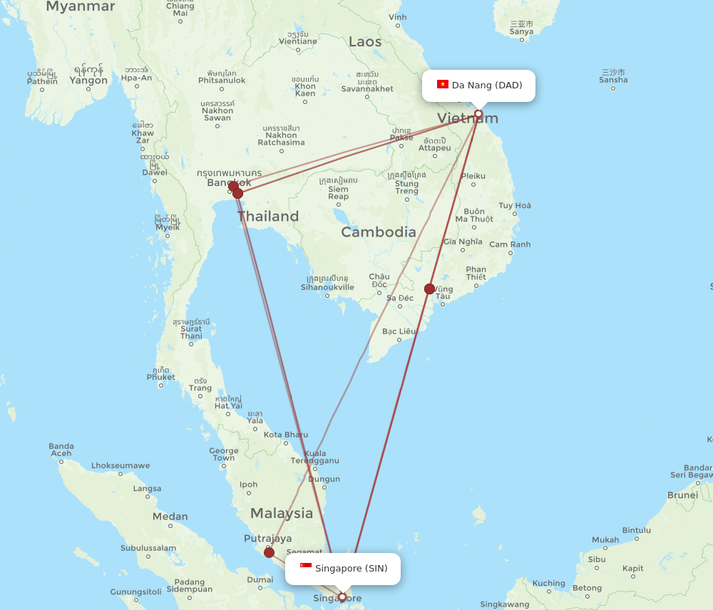 SIN to DAD flights and routes map