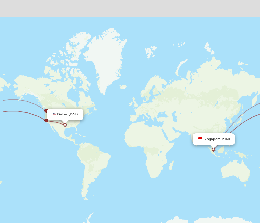 SIN to DAL flights and routes map