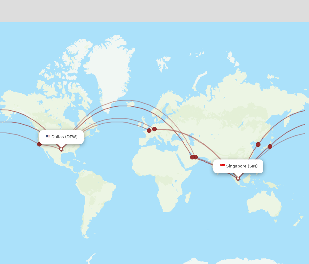 SIN to DFW flights and routes map