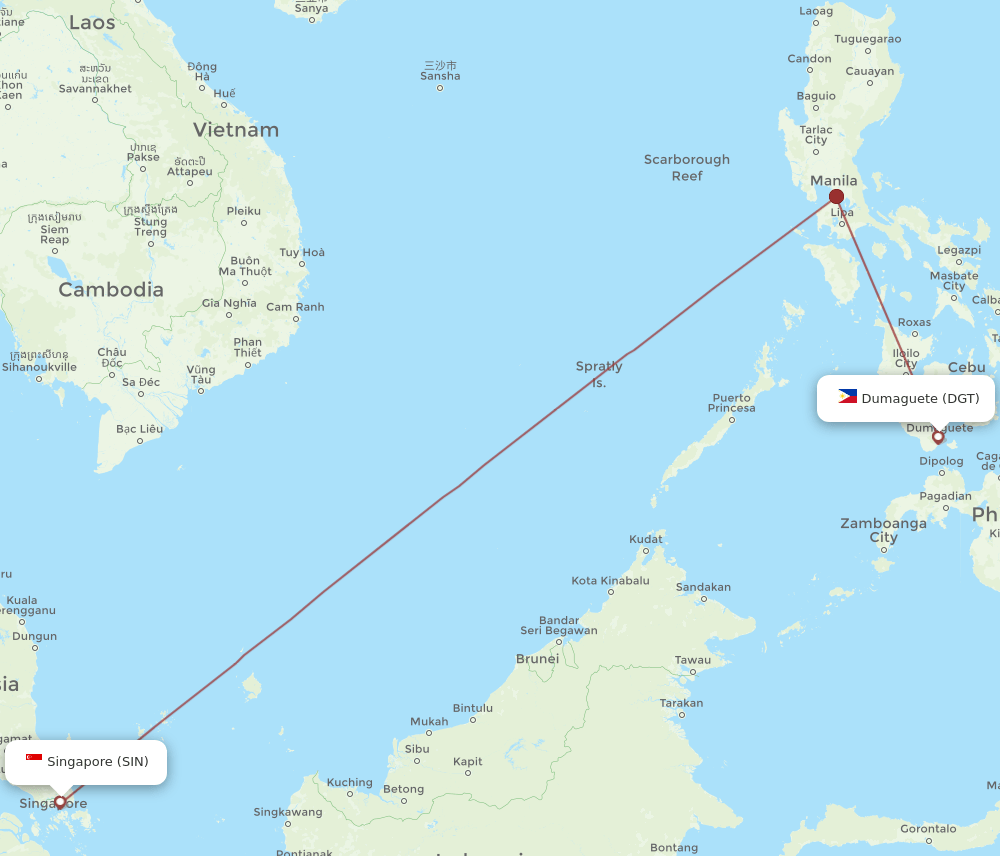 SIN-DGT flight routes