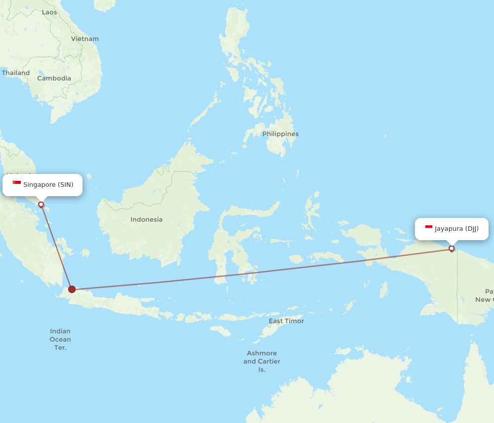 SIN to DJJ flights and routes map
