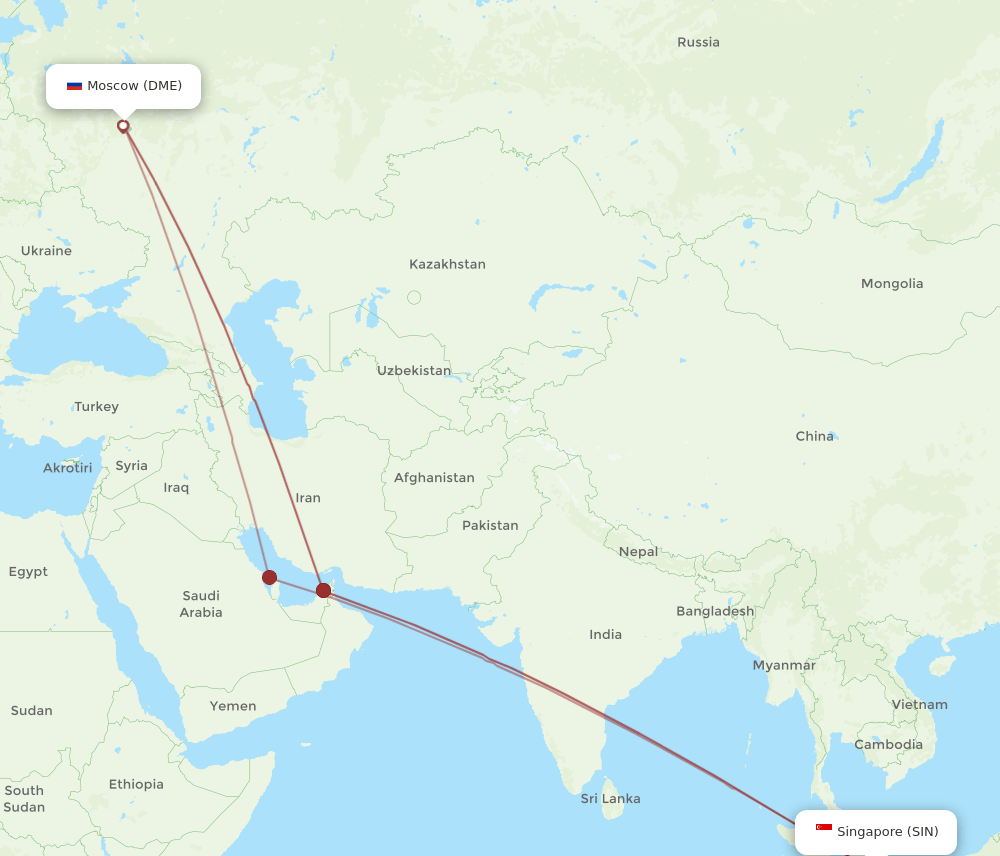 SIN to DME flights and routes map