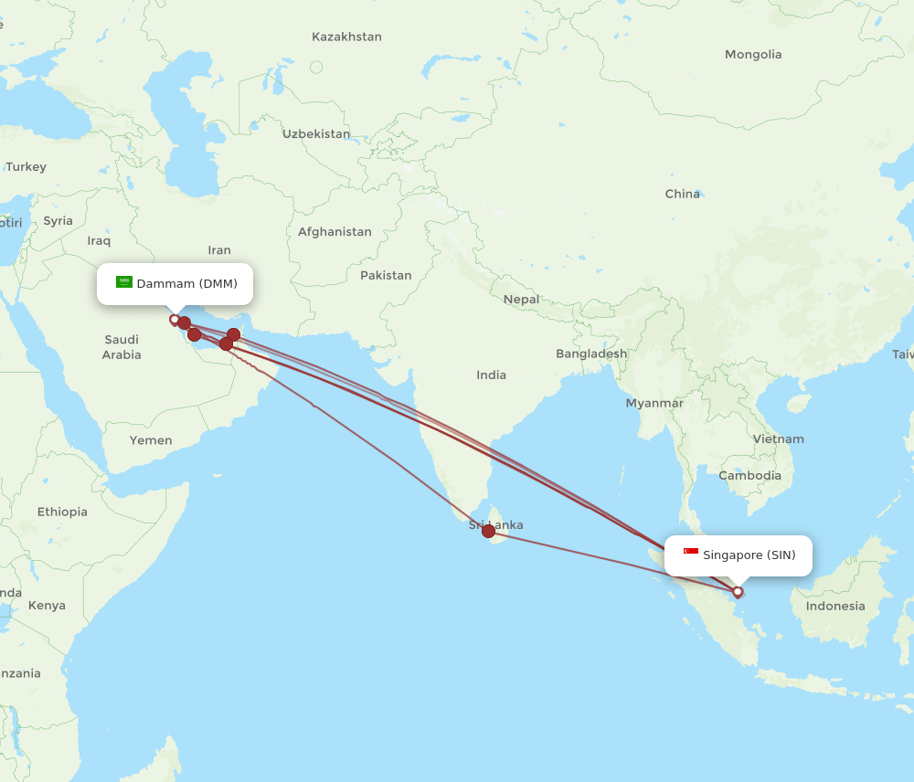 SIN-DMM flight routes