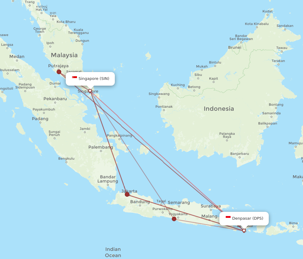 SIN to DPS flights and routes map