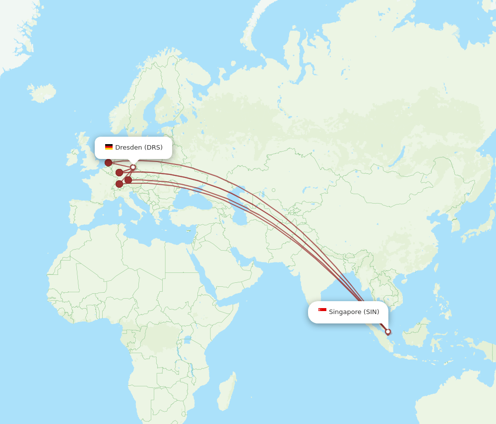 SIN-DRS flight routes