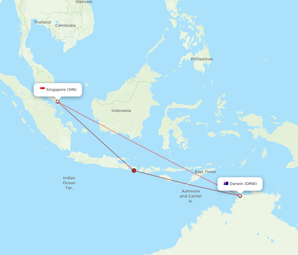 SIN to DRW flights and routes map