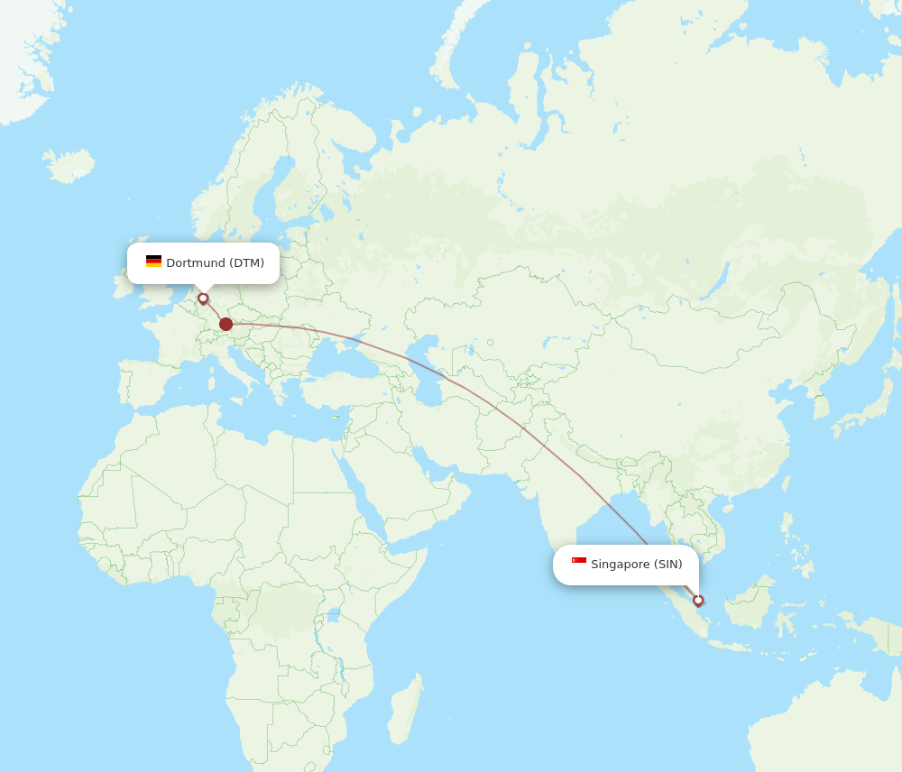 Singapore - Dortmund route map and flight paths