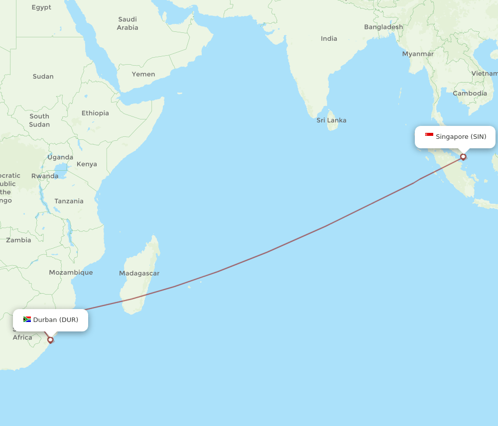SIN-DUR flight routes