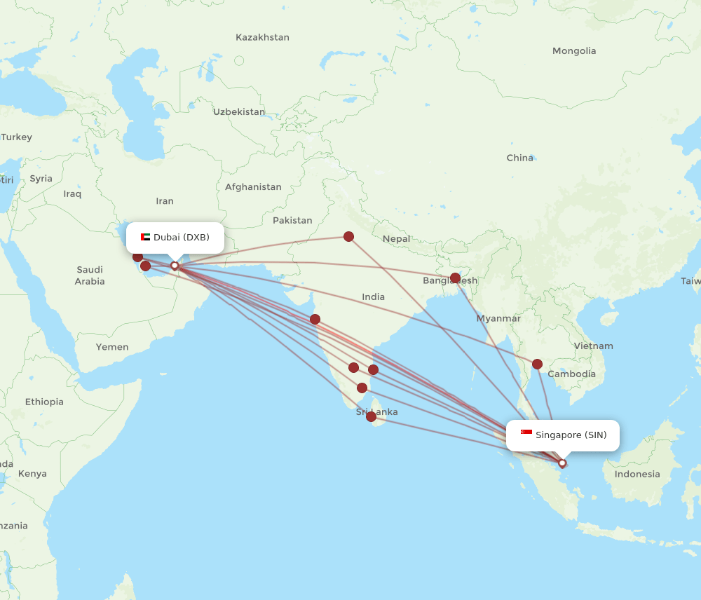 SIN-DXB flight routes