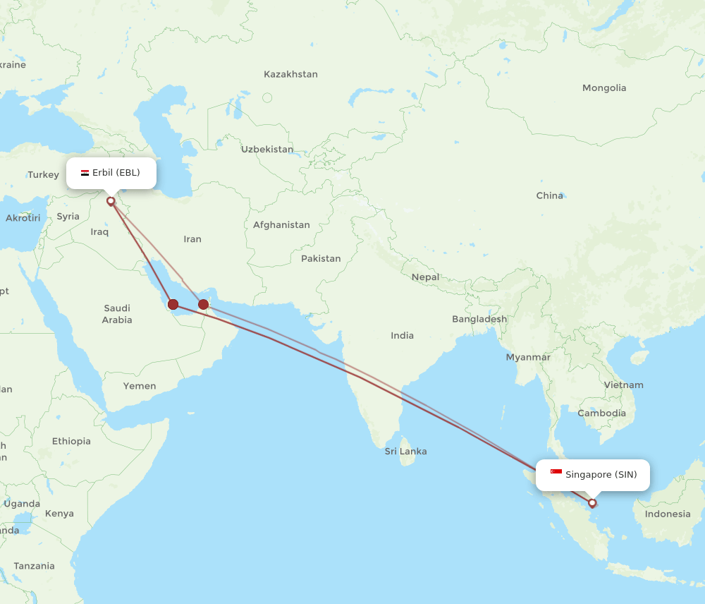 SIN-EBL flight routes