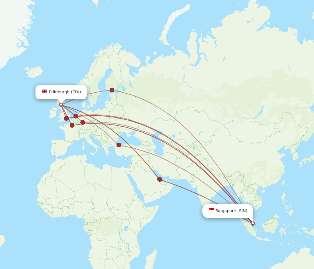 SIN to EDI flights and routes map