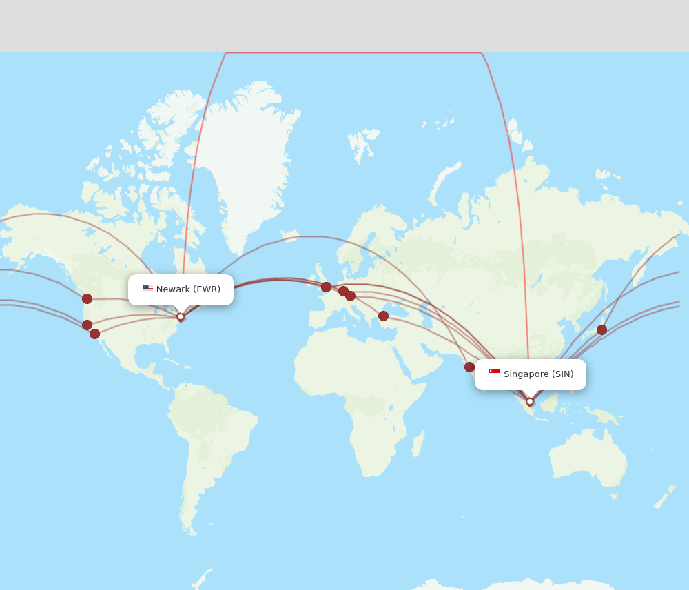 SIN to EWR flights and routes map