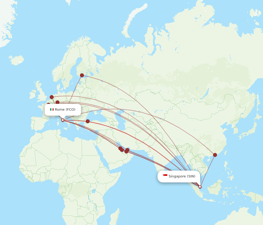 SIN-FCO flight routes