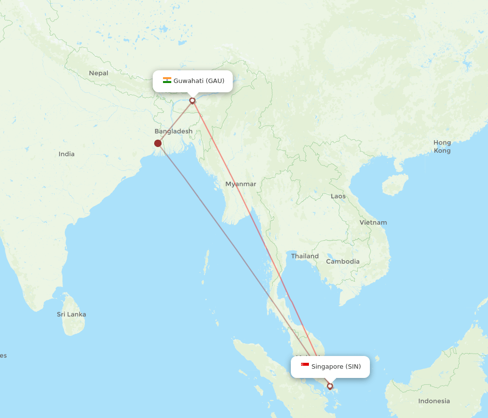 SIN-GAU flight routes