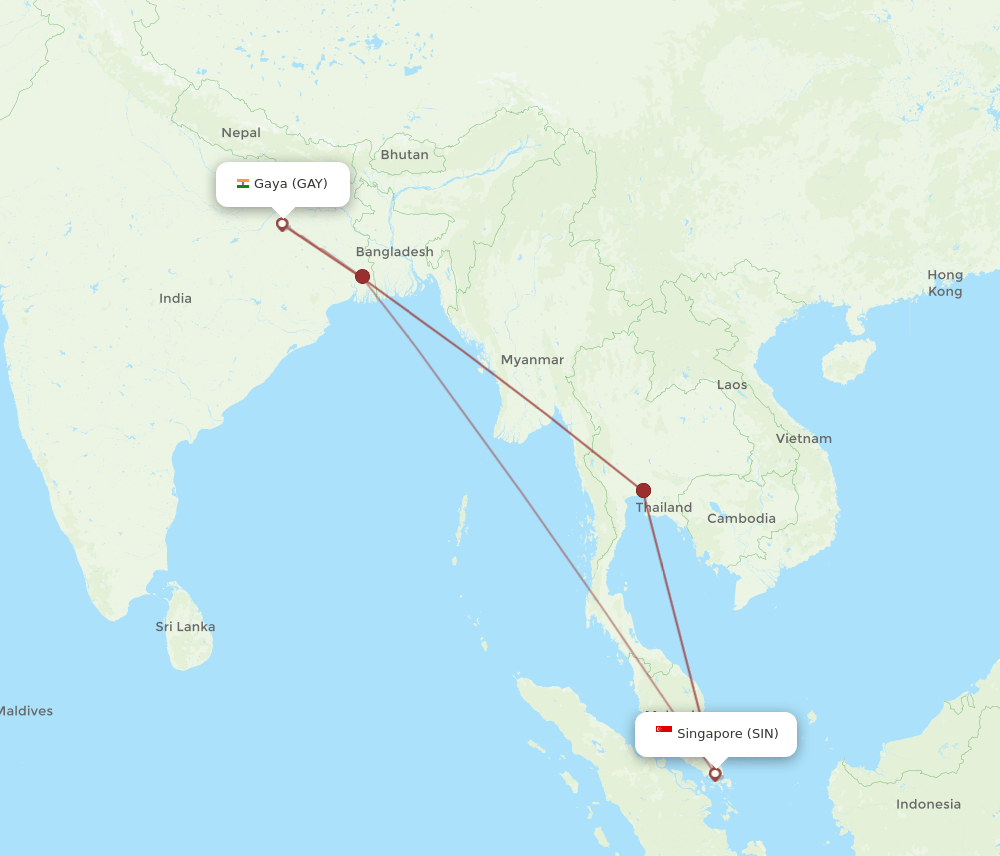 SIN-GAY flight routes