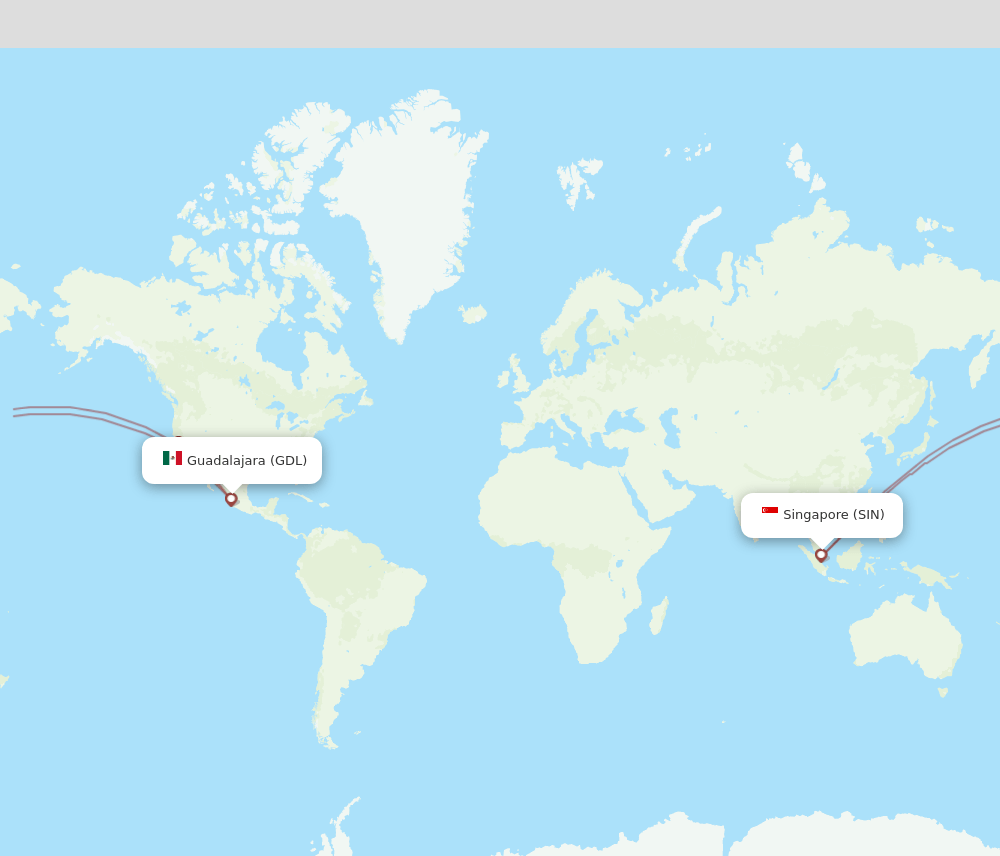 SIN to GDL flights and routes map