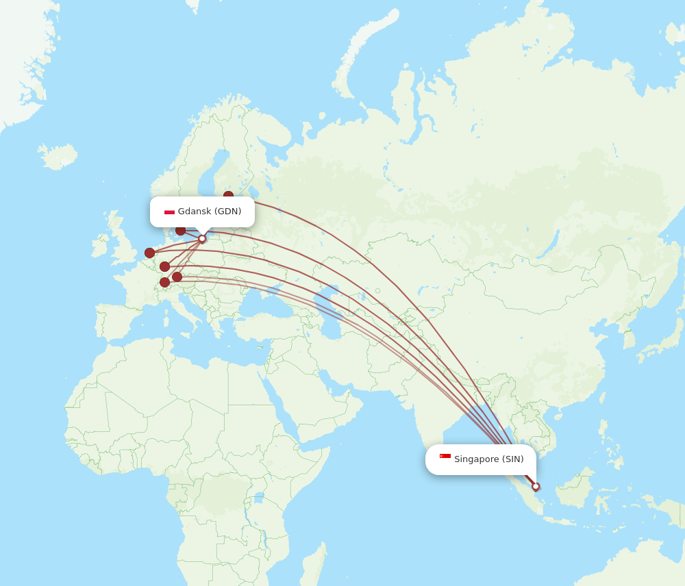 SIN-GDN flight routes