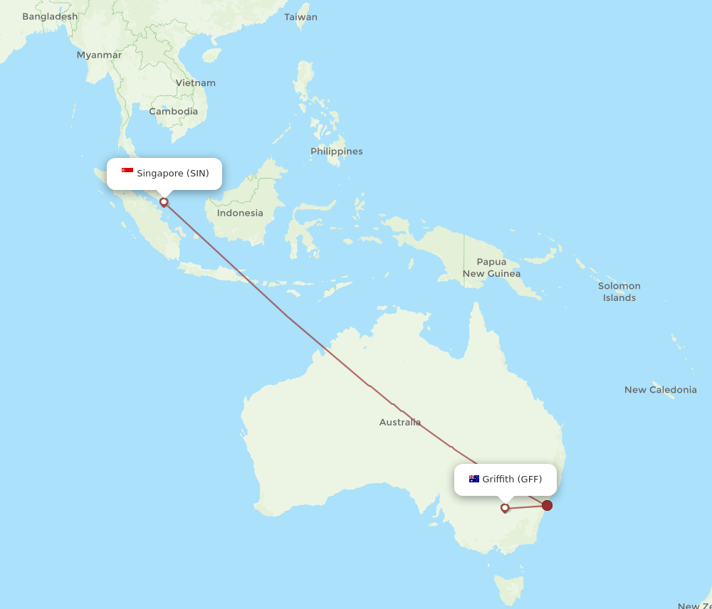 SIN-GFF flight routes