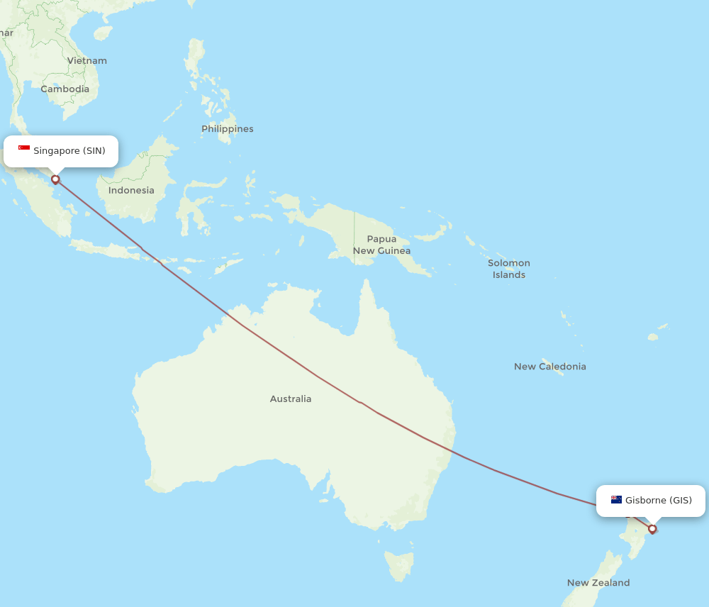 SIN-GIS flight routes