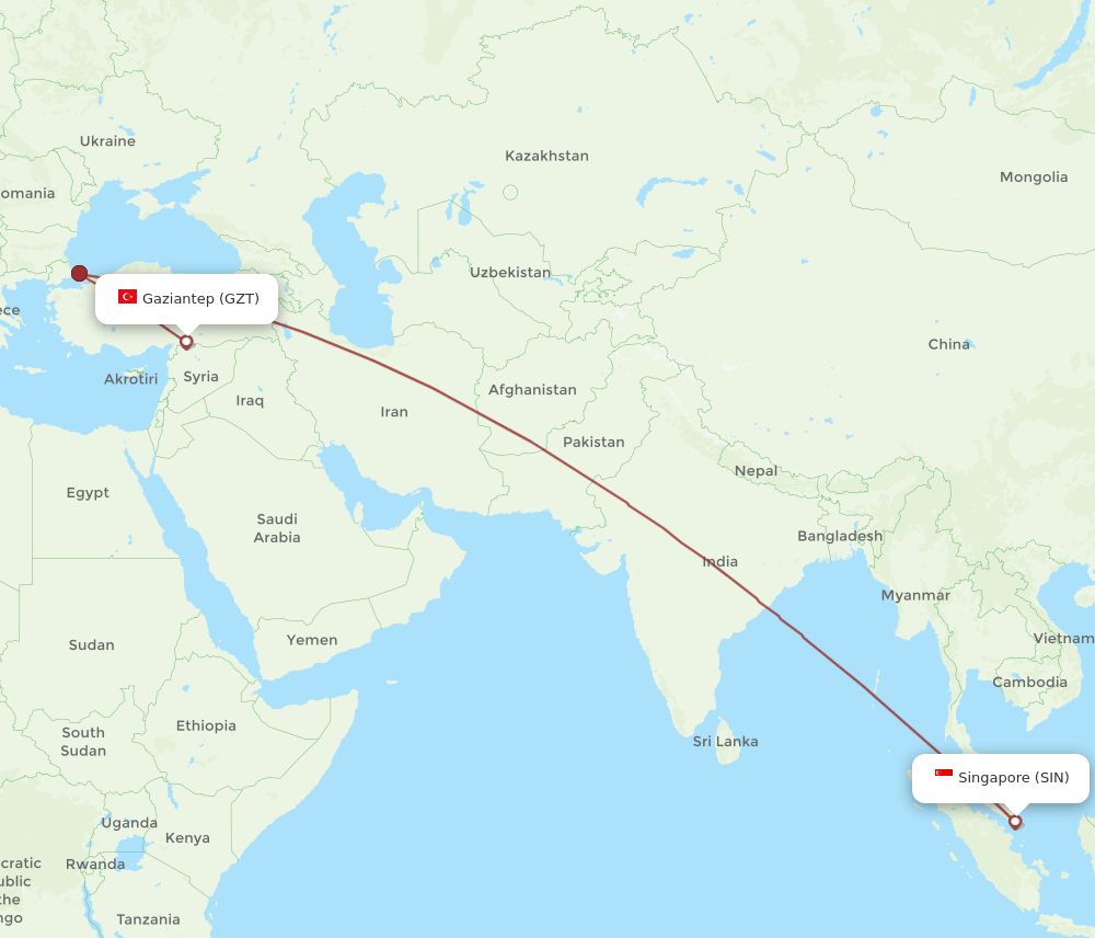 SIN-GZT flight routes