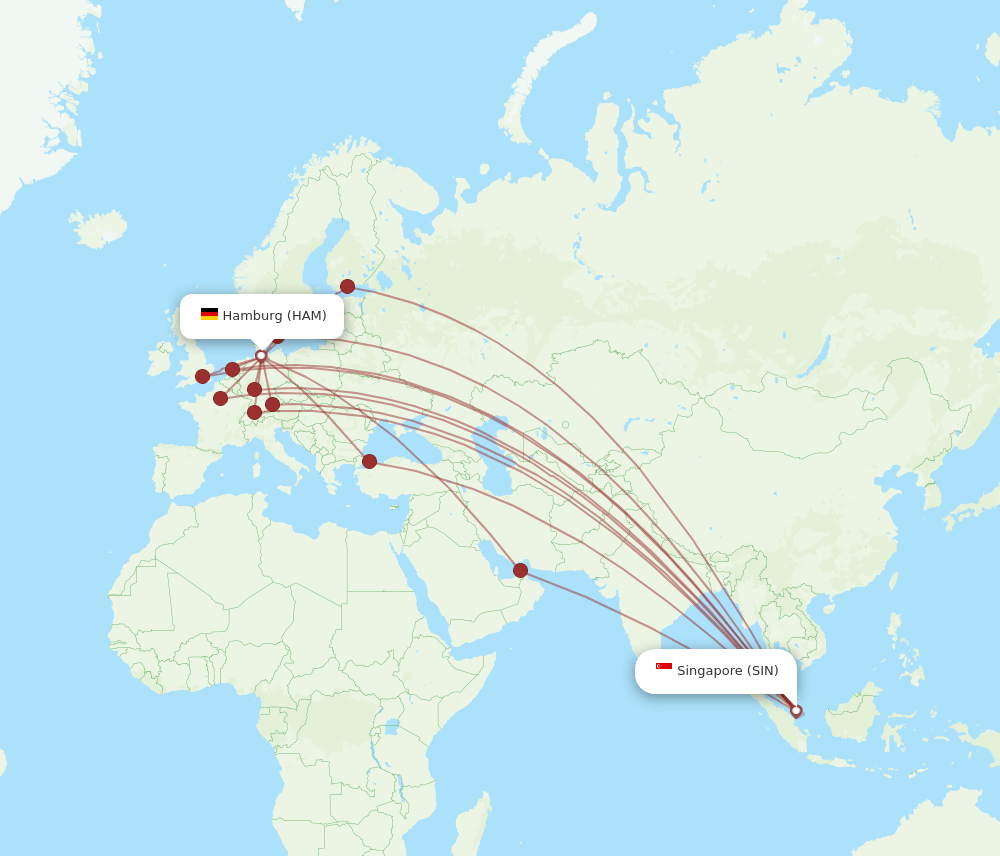 SIN to HAM flights and routes map