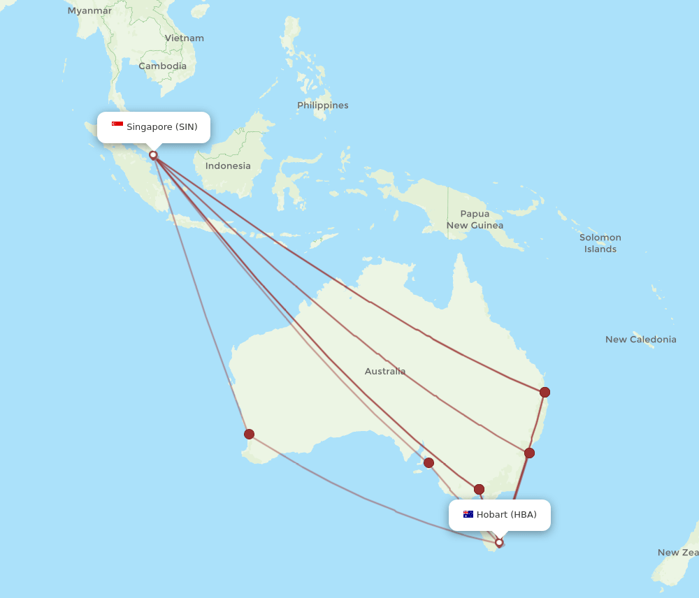 SIN to HBA flights and routes map