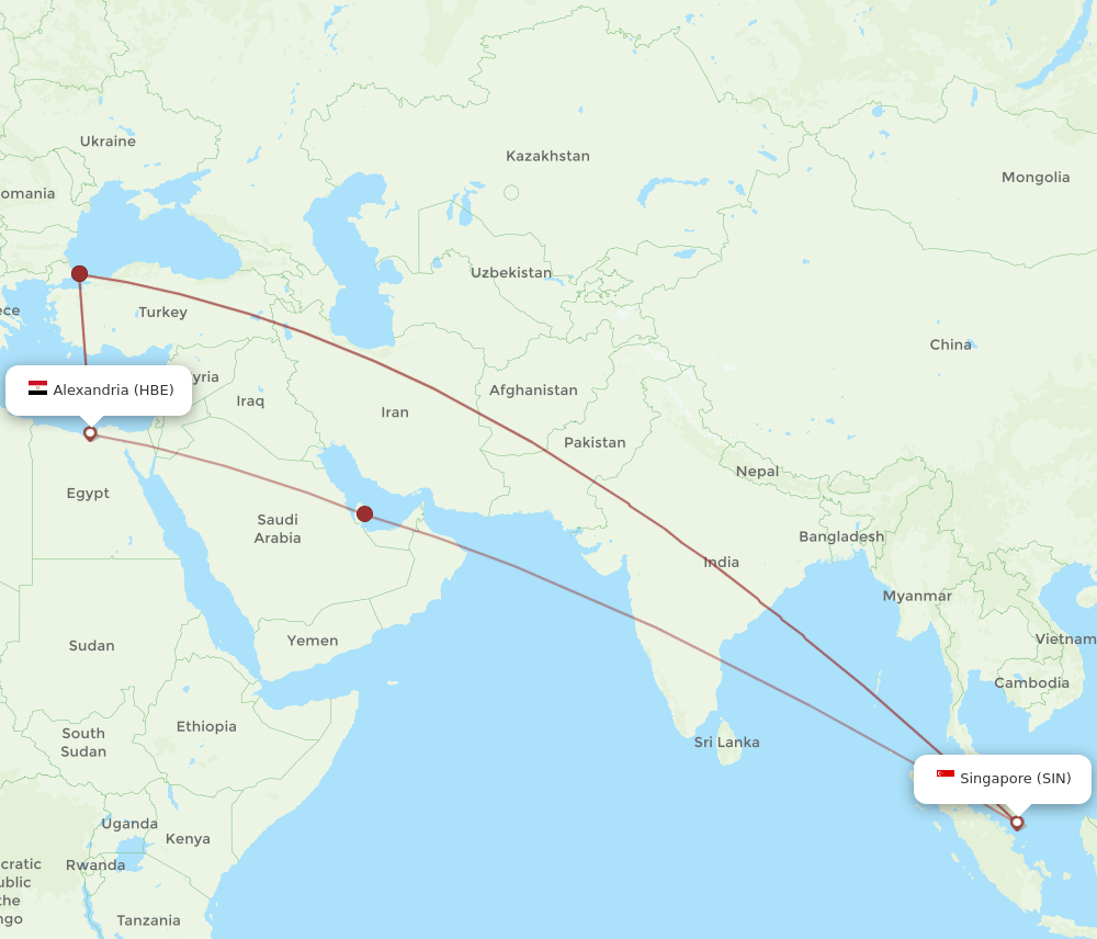 SIN to HBE flights and routes map