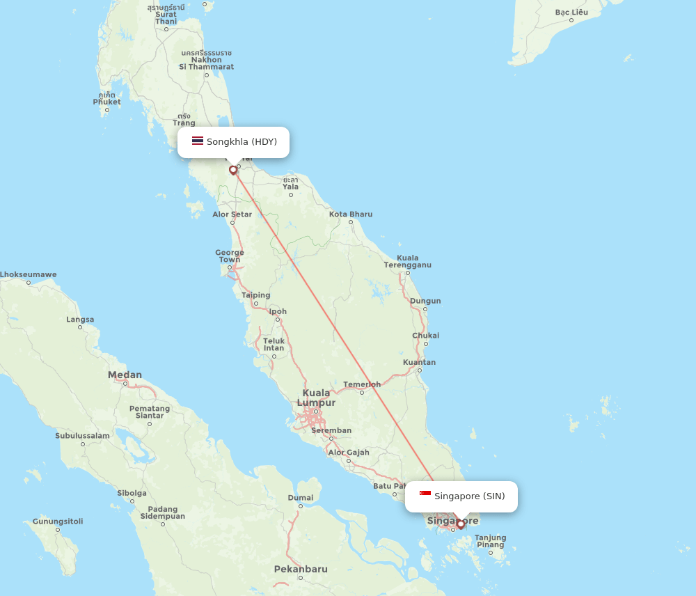 SIN to HDY flights and routes map