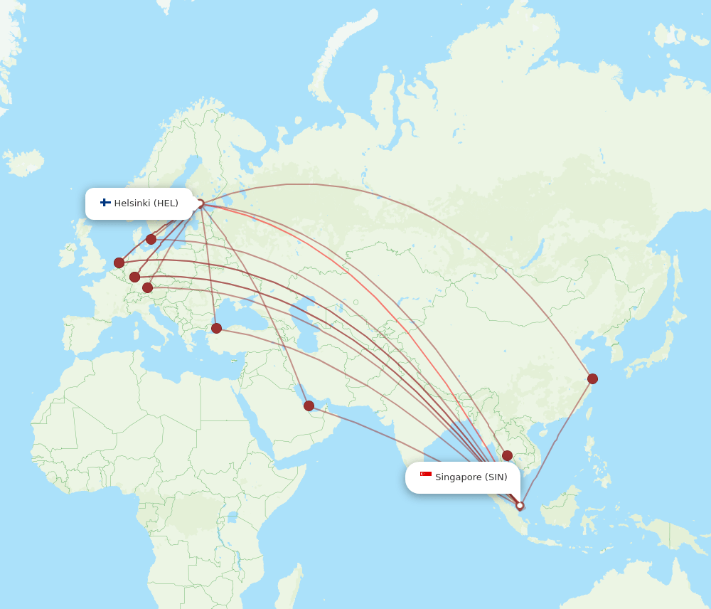 SIN to HEL flights and routes map