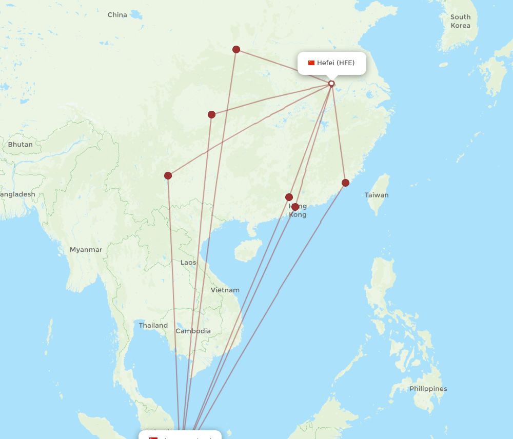 SIN-HFE flight routes