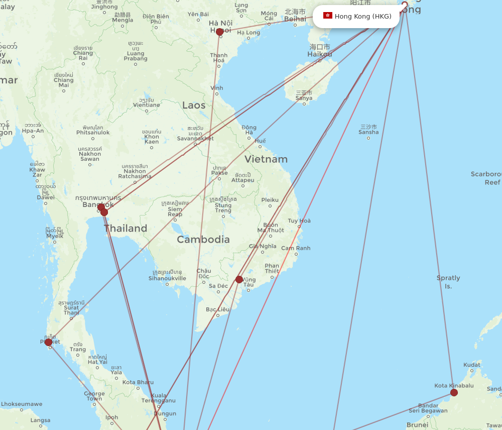 SIN to HKG flights and routes map