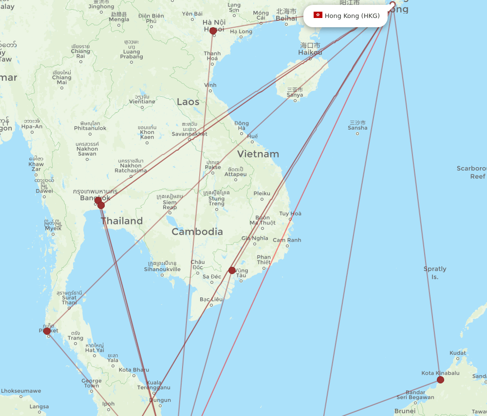 SIN to HKG flights and routes map