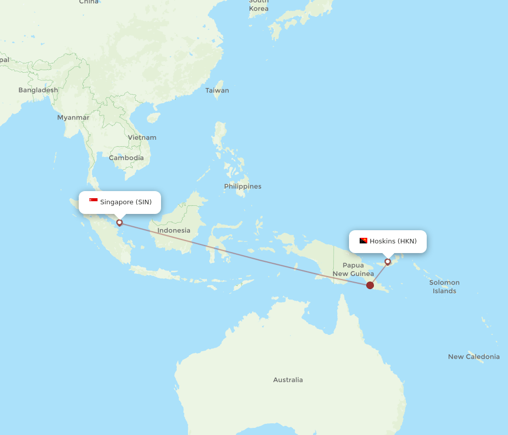 Hoskins - Singapore route map and flight paths