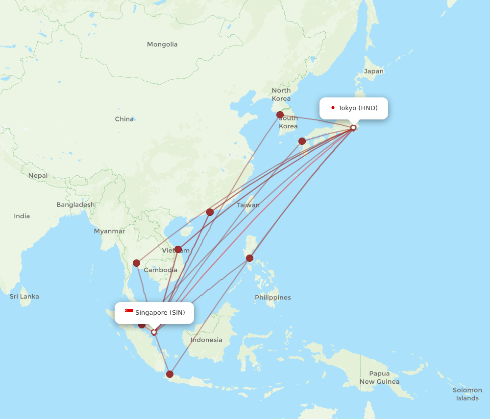 SIN to HND flights and routes map