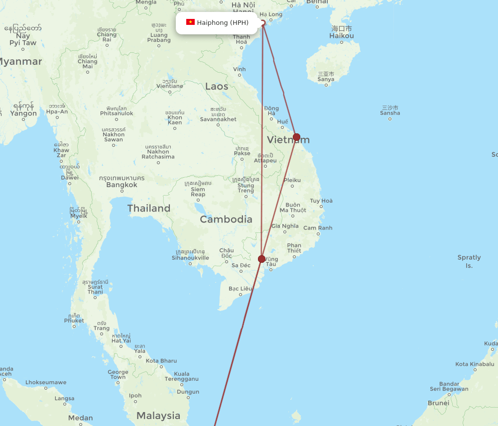 SIN to HPH flights and routes map