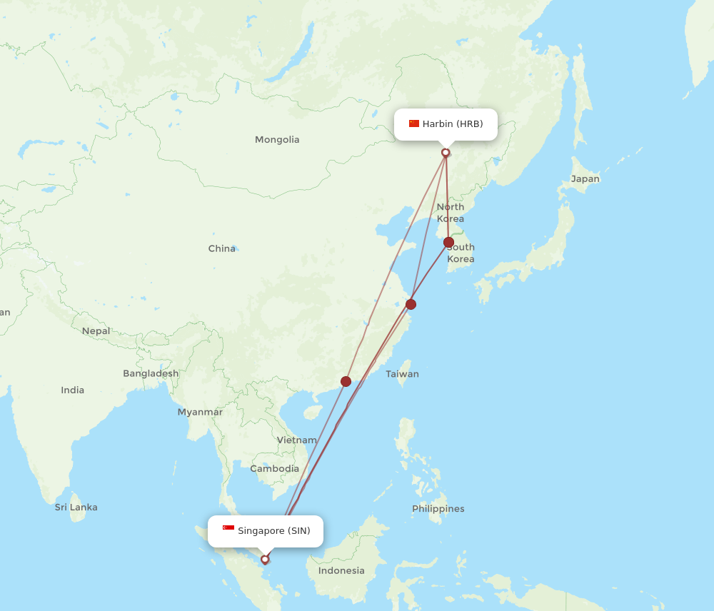 SIN to HRB flights and routes map