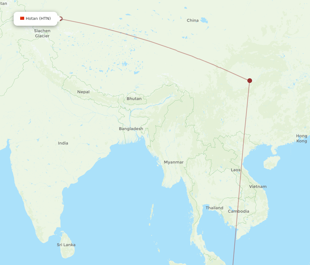 Hotan - Singapore route map and flight paths