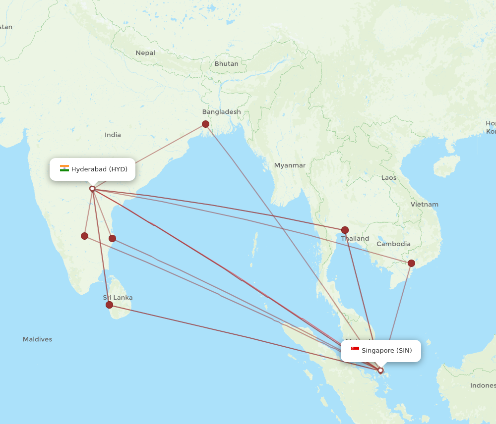SIN to HYD flights and routes map