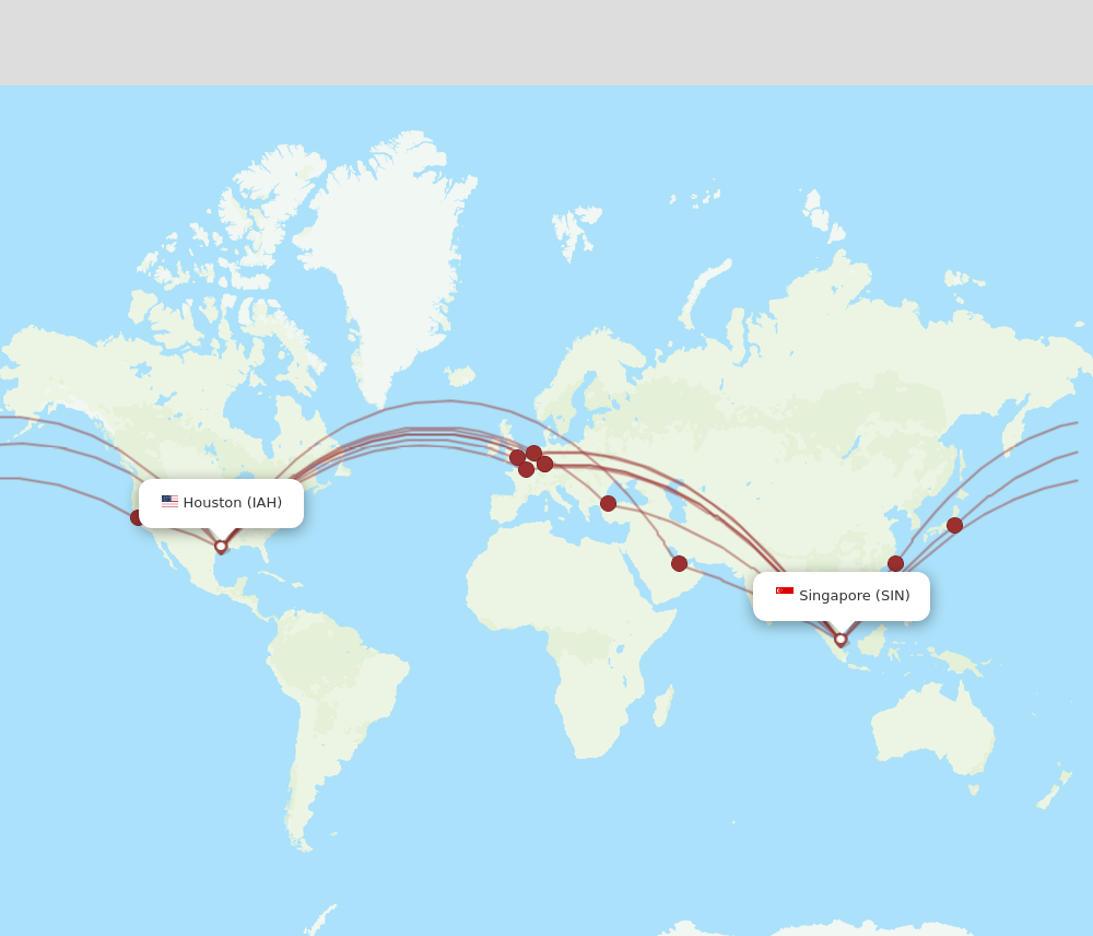 SIN to IAH flights and routes map