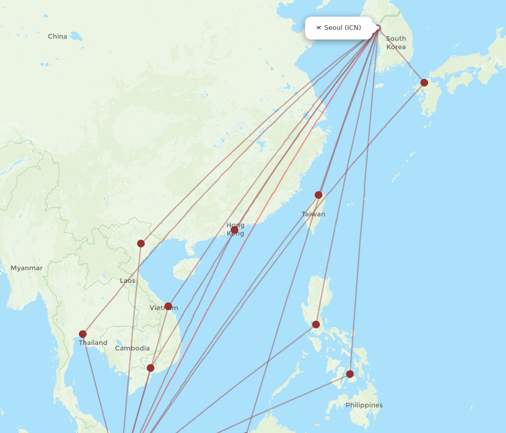 SIN to ICN flights and routes map