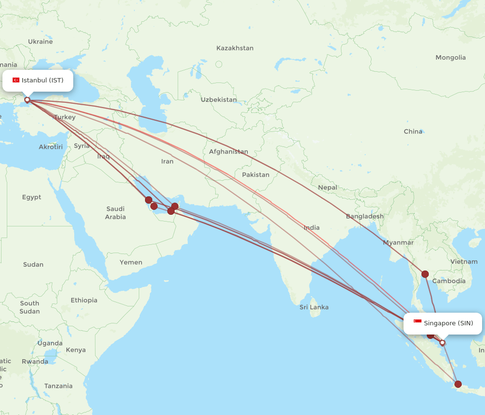 SIN-IST flight routes