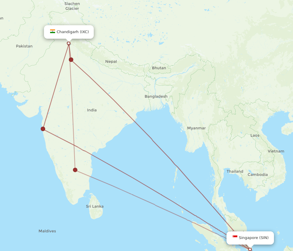 SIN-IXC flight routes