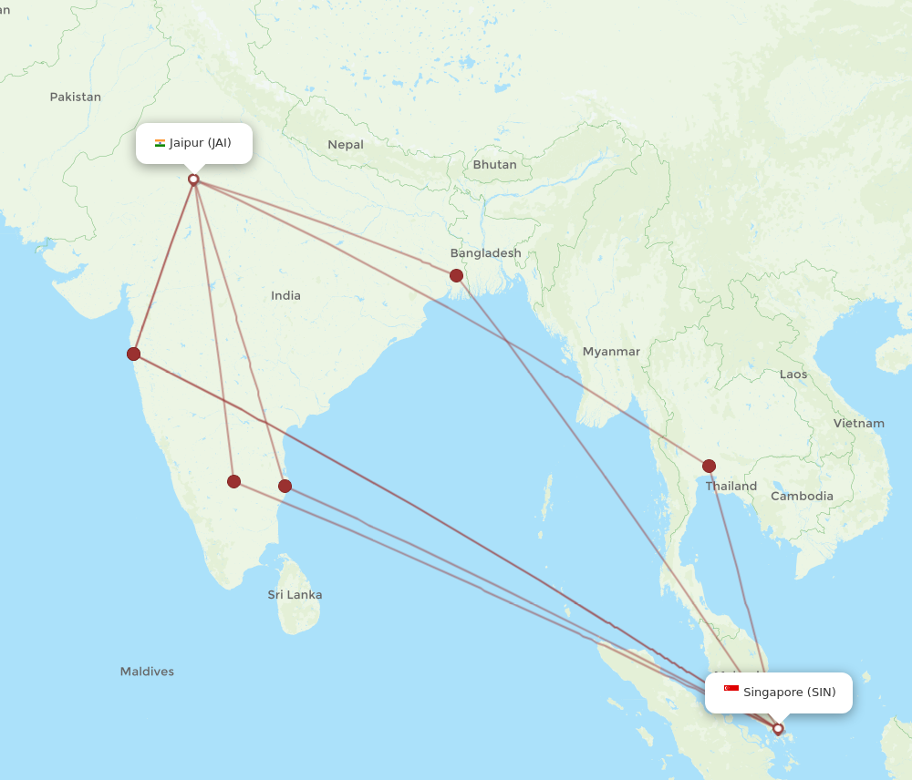 SIN to JAI flights and routes map