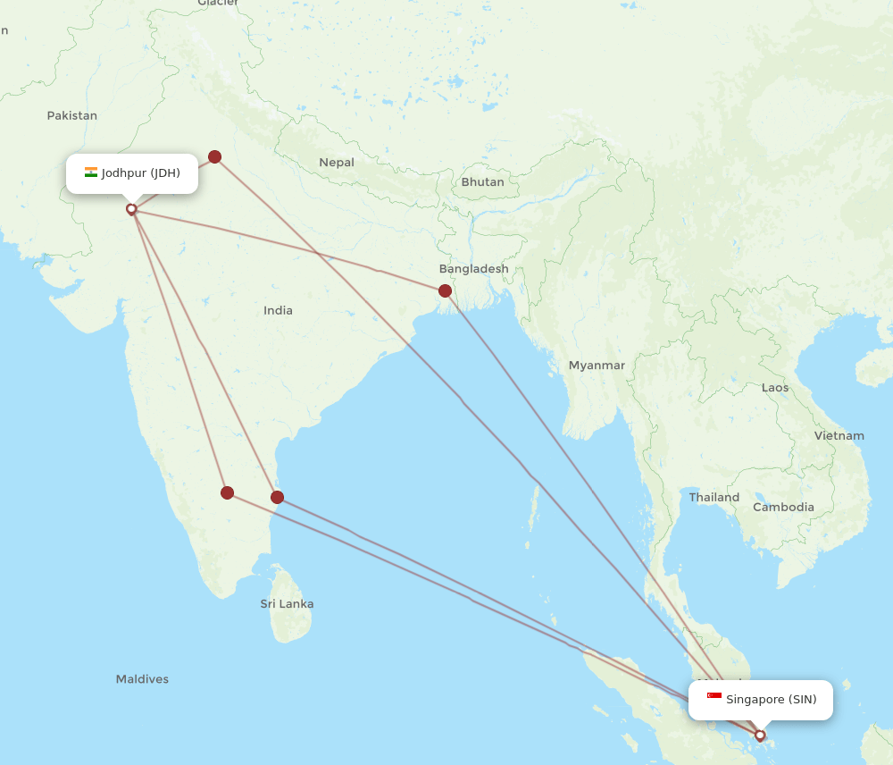 SIN-JDH flight routes
