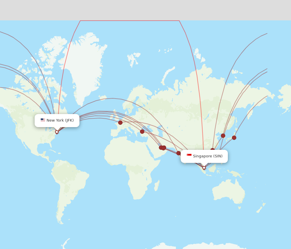 SIN to JFK flights and routes map