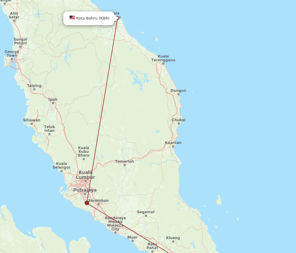 SIN to KBR flights and routes map