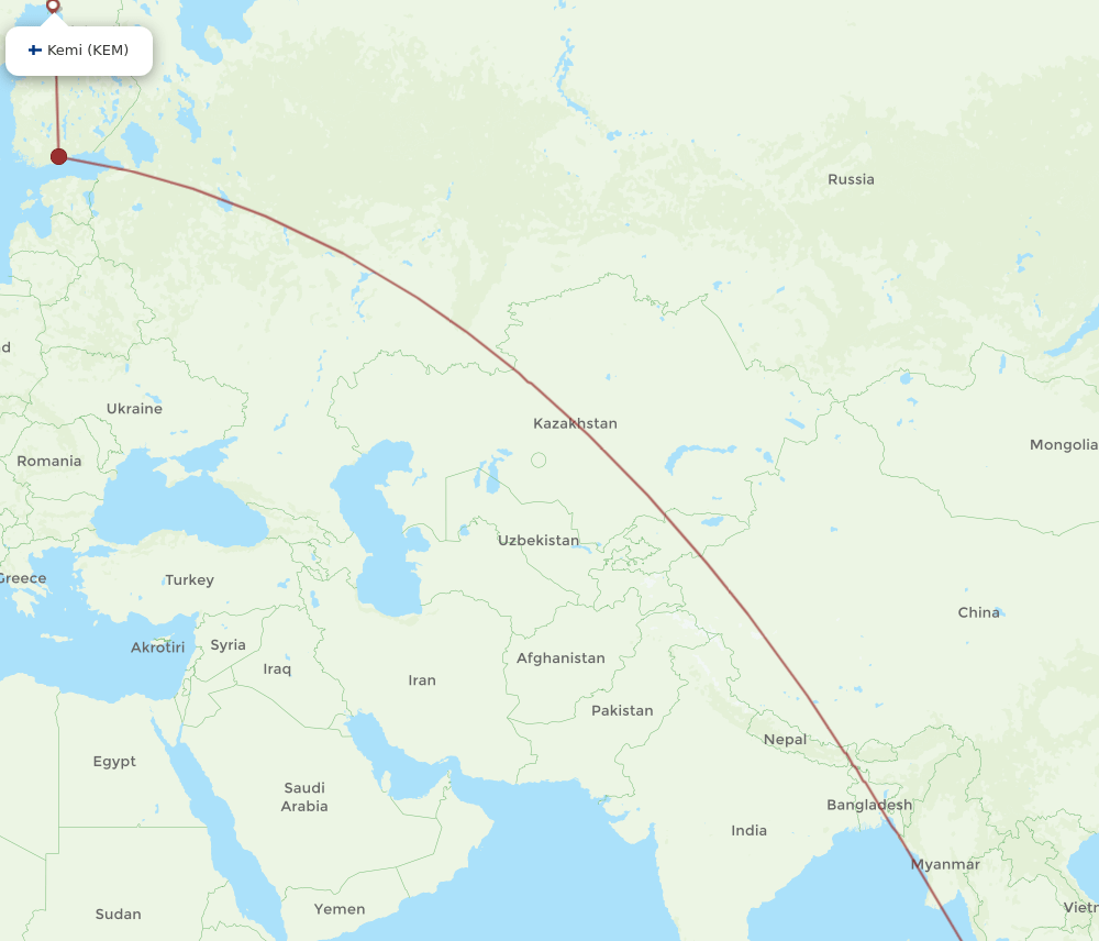 SIN to KEM flights and routes map