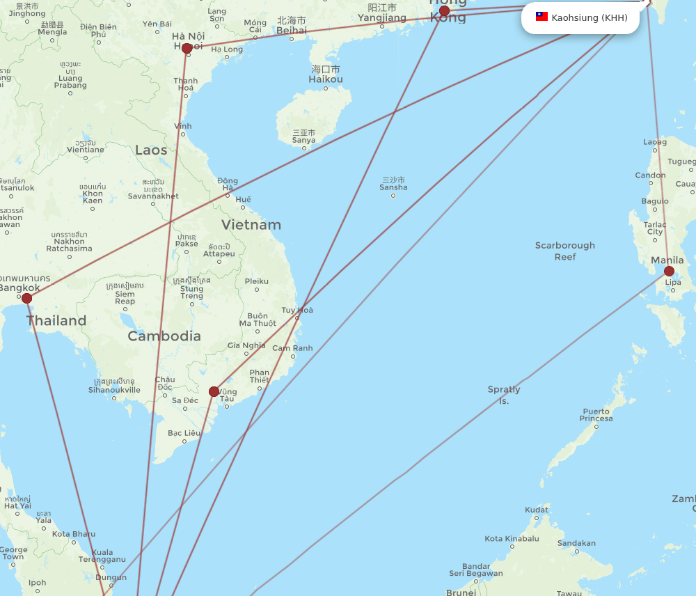 SIN-KHH flight routes