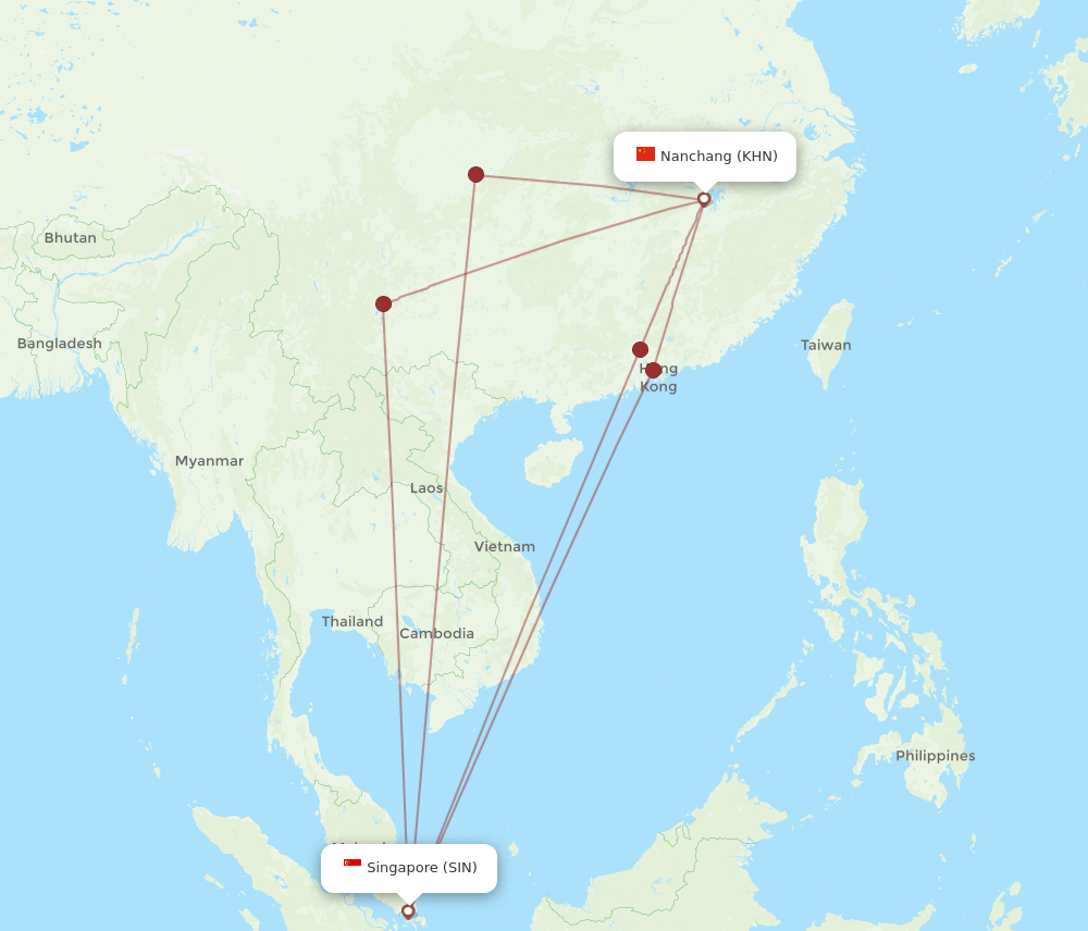 SIN-KHN flight routes